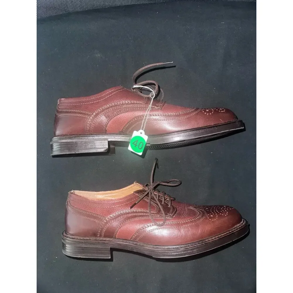 No.40 Mario Rossi Men's Brown Leather Wingtip Brogue Dress Shoes
